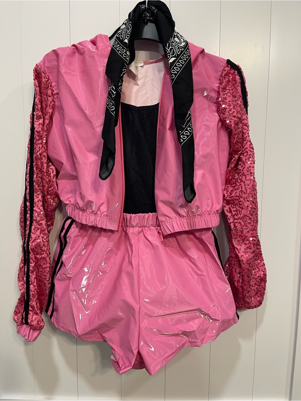 Weissman Hot Pink Sequin Sleeve Hooded Dance Set hip hop child medium